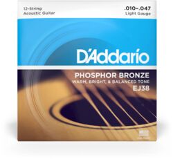 Acoustic guitar strings D'addario EJ38 Phosphor Bronze 12-String Acoustic Guitar Strings, Light, 10-47 - Set of strings