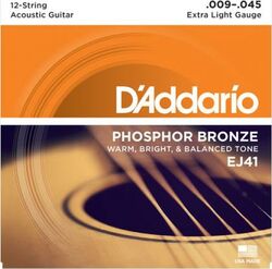 Acoustic guitar strings D'addario EJ41 Folk (6) Phosphor Bronze Extra-Light 09-45 - Set of strings