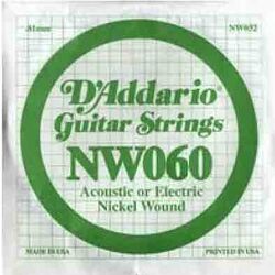 Electric guitar strings D'addario Electric (1) NW060 Single XL Nickel Wound 060 - String by unit