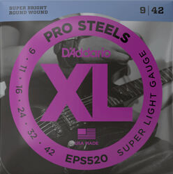 Electric guitar strings D'addario EPS520 Electric Guitar 6-String Set ProSteels Round Wound 9-42 - Set of strings