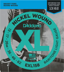 Electric guitar strings D'addario EXL158 Nickel Round Wound, Baritone Light, 13-62 - Set of strings