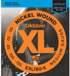 Electric bass strings D'addario EXL160-5 Electric Bass 5-String Set Nickel Round Wound Long Scale 50-135 - 5-string set