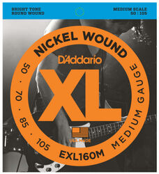 Electric bass strings D'addario EXL160M Electric Bass 4-String Set Nickel Round Wound Medium Scale 50-105 - Set of 4 strings