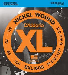Electric bass strings D'addario EXL160S Electric Bass 4-String Set Nickel Round Wound Short Scale 50-105 - Set of 4 strings