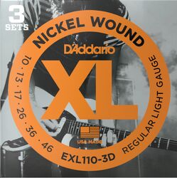 Electric guitar strings D'addario 3 sets XL Light 10-46 filé rond nickel  - EXL1103D - Set of strings