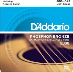 Acoustic guitar strings D'addario Phosphor Bronze EJ38 12-strings Light 10-47 - Set of strings