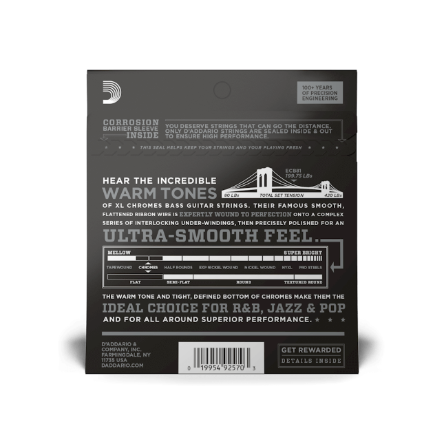 D'addario Jeu De 4 Cordes Ecb81 Chromes Flatwound Bass Long Scale Light 45-100 - Electric bass strings - Variation 1