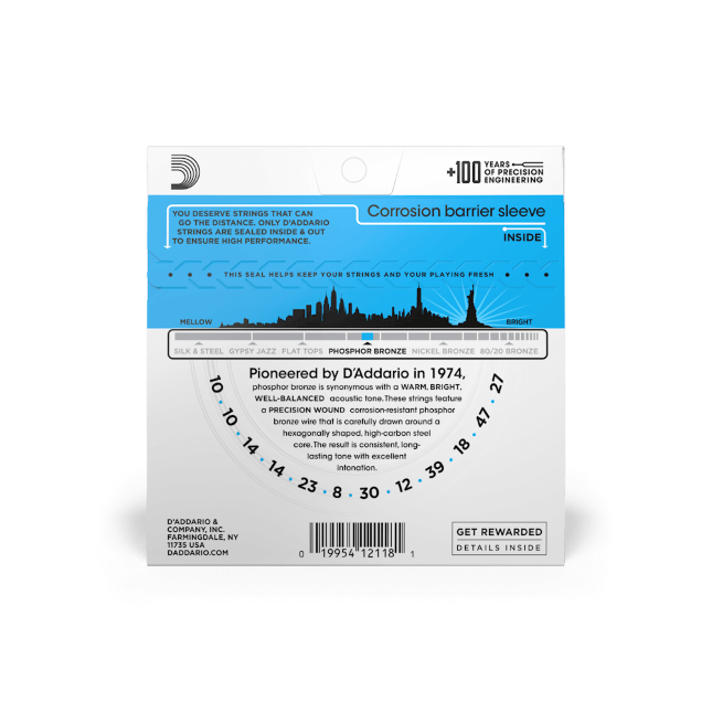 D'addario Jeu De 6 Cordes Ej38 Phosphor Bronze 12-string Acoustic Guitar Strings, Light, 10-47 - Acoustic guitar strings - Variation 2