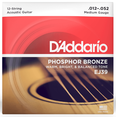 Acoustic bass strings D'addario EJ39 Acoustic Guitar 12-String Set Phosphor Bronze 13-56