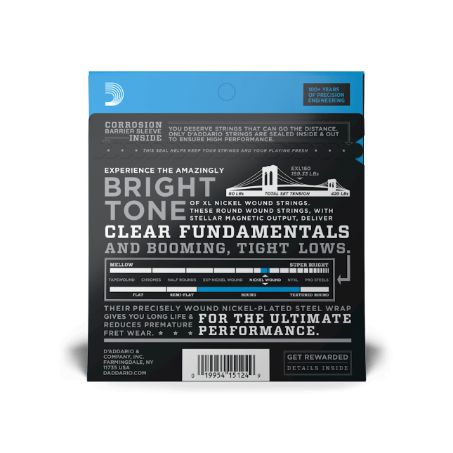 D'addario Jeu De 4 Cordes Exl160 Nickel Round Wound Bass Long Scale Medium 50-105 - Electric bass strings - Variation 1