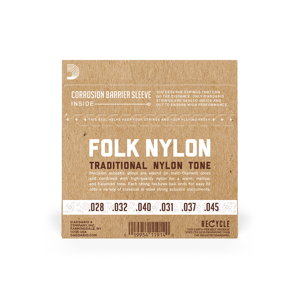 D'addario Jeu De 6 Cordes Ej32 Folk Nylon (6) Silver Plated Wrap, Nylon Core, Black Nylon Trebles Ball End - Nylon guitar strings - Variation 1