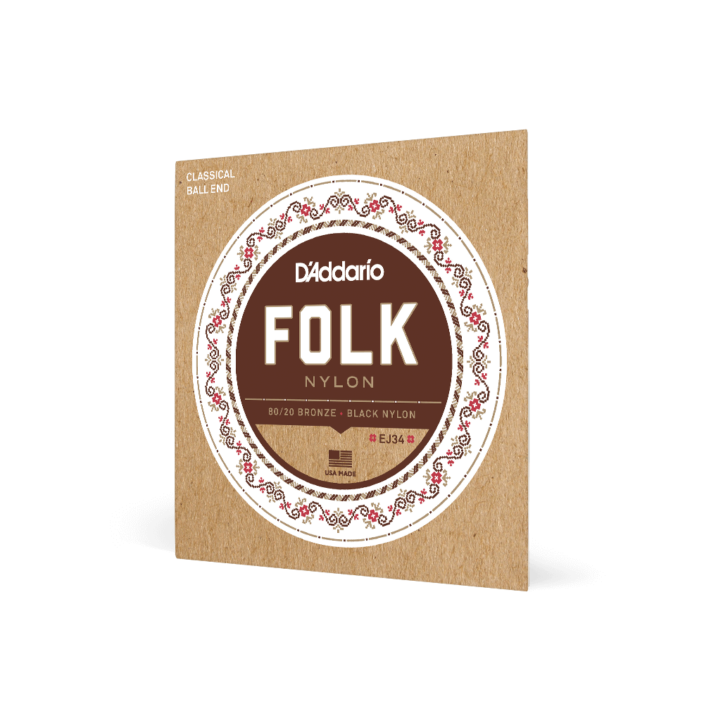 D'addario Ej34 Folk (6) 80/20 Bronze Wrap, Nylon Core, Black Nylon Trebles Ball End - Nylon guitar strings - Variation 1