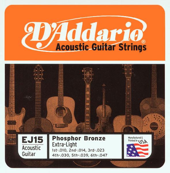D'addario Jeu De 6 Cordes Phosphor Bronze Acoustic Guitar Ej15 Folk Extra Light 10-47 - Acoustic guitar strings - Variation 1