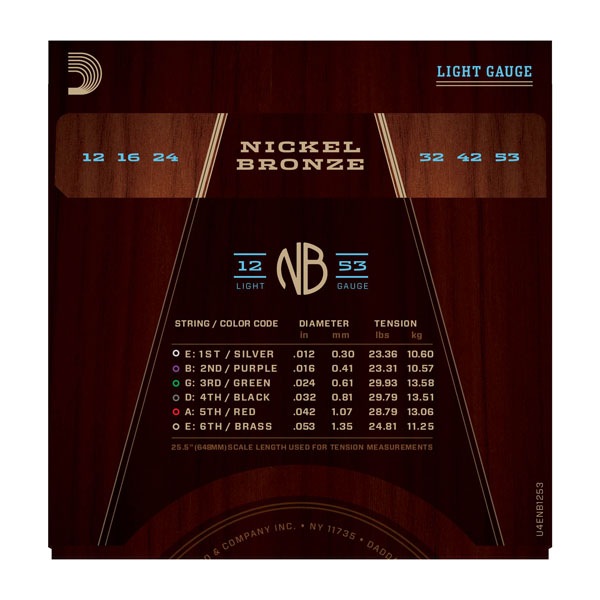 D'addario Jeu De 6 Cordes Nickel Bronze Acoustic Guitar Nb1253 Light 12-53 - Acoustic guitar strings - Variation 2