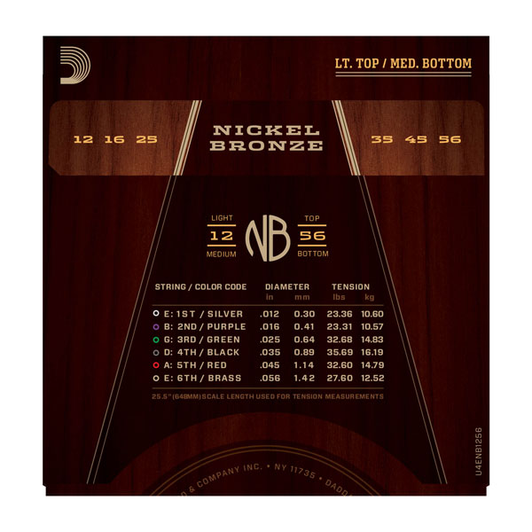 D'addario Jeu De 6 Cordes Nickel Bronze Acoustic Guitar Nb1256 Light Top Medium Bottom 12-56 - Acoustic guitar strings - Variation 2