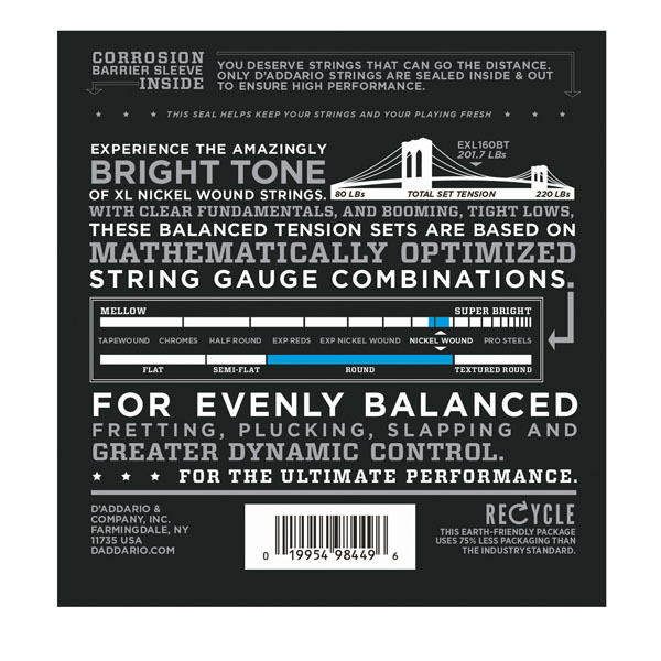 D'addario Exl160bt Nickel Wound Electric Bass Balanced Tension 50-120 - Electric bass strings - Variation 1