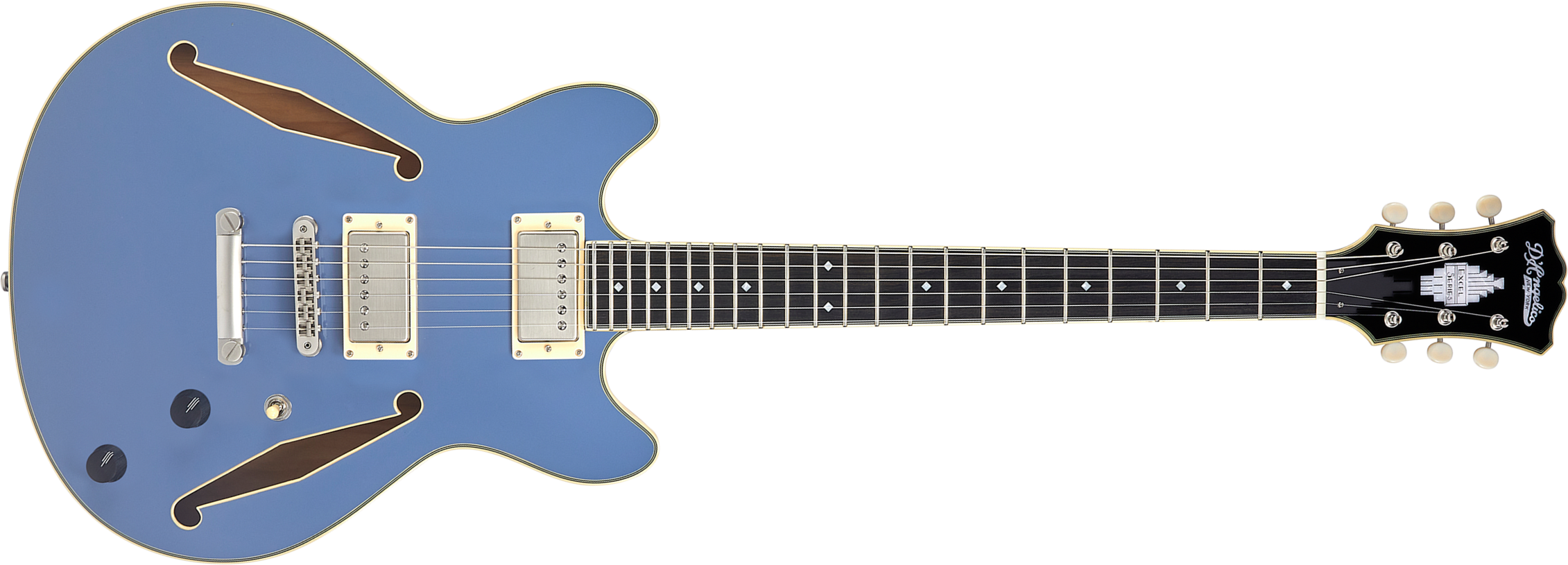D'angelico Mini Dc Tour Excel 2h Ht Eb - Slate Blue - Semi-hollow electric guitar - Main picture