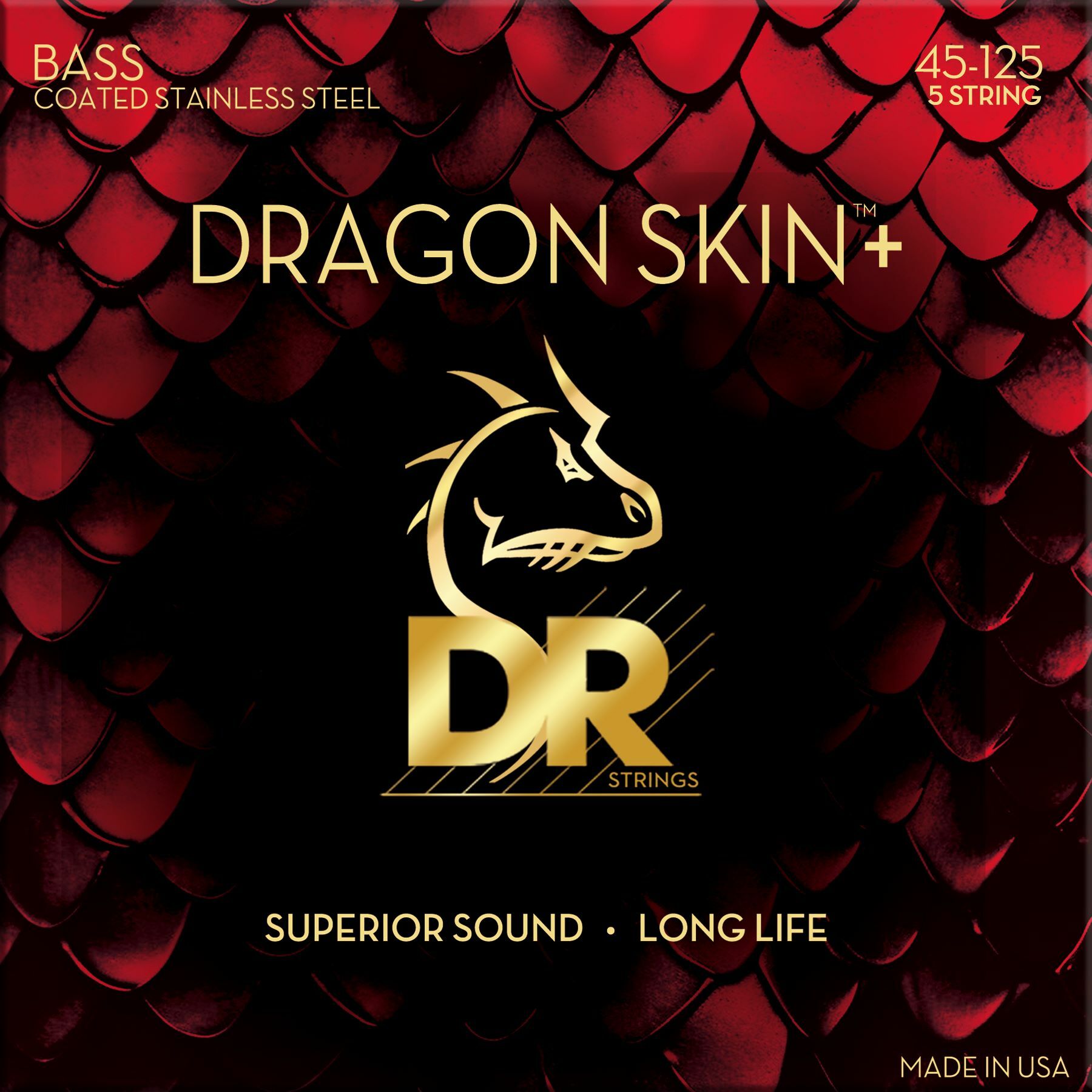 Dr Jeu De 5 Cordes Dragon Skin+ Core Technology Coated Wrap 45-125 - Electric bass strings - Main picture