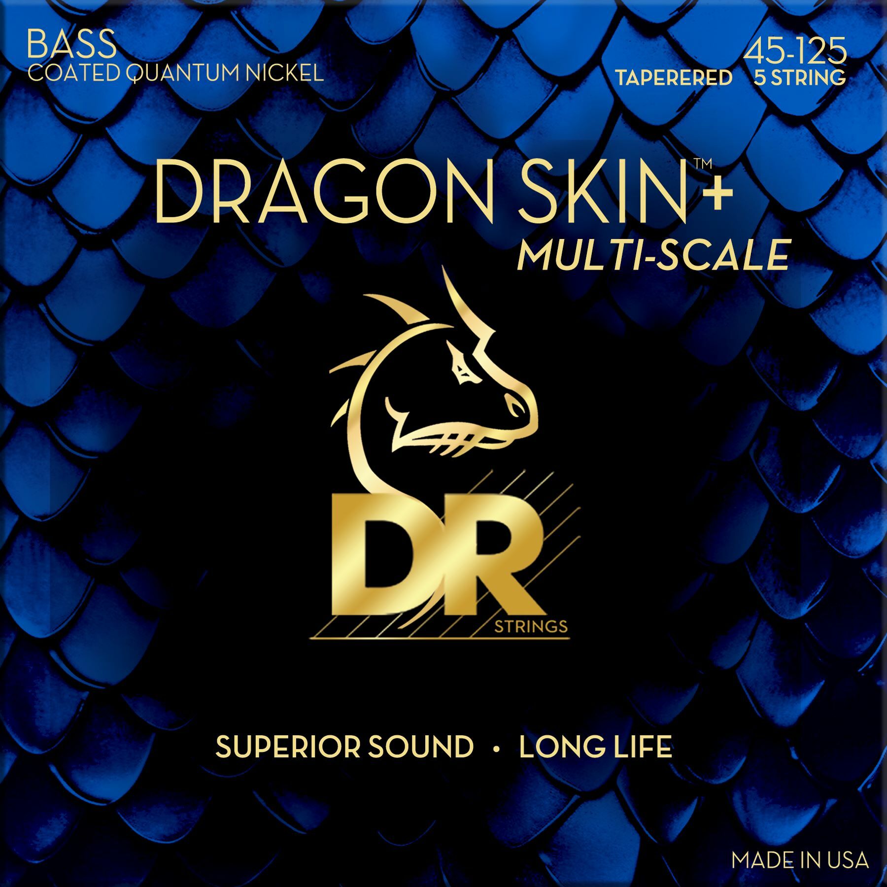 Dr Jeu De 5 Cordes Dragon Skin+ Core Technology Coated Wrap 45-125 - Electric bass strings - Main picture