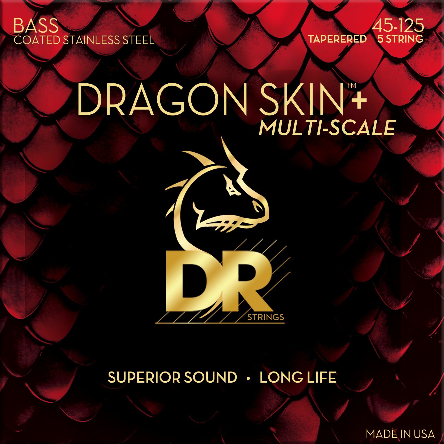 Dr Jeu De 5 Cordes Dragon Skin+ Core Technology Coated Wrap 45-125 Tapered Multi-scale - Electric bass strings - Main picture