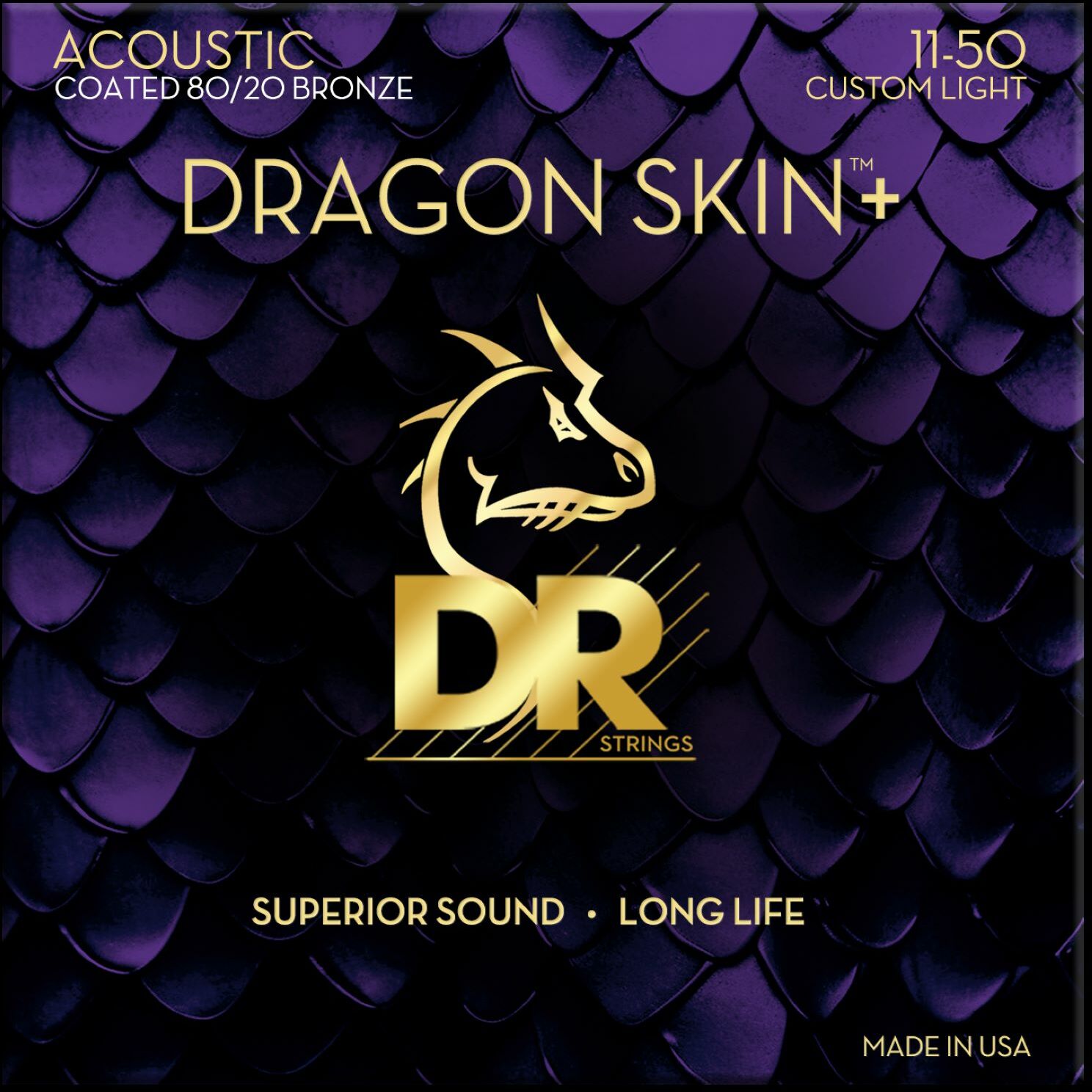 Dr Jeu De 6 Cordes Dragon Skin+ Core Technology Coated Wrap 80/20 11-50 - Acoustic guitar strings - Main picture