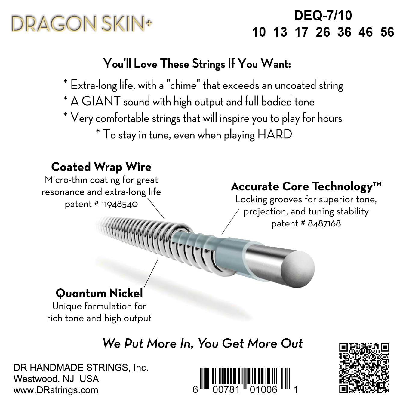 Dr Jeu De 7 Cordes Dragon Skin+ Core Technology Coated Wrap 10-56 - Electric guitar strings - Variation 1