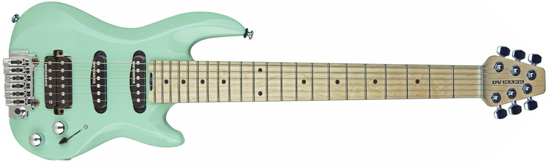 Dv Mark Dv Little Guitar F1 Hss Trem Mn - Carribean Green - Travel & mini electric guitar - Main picture