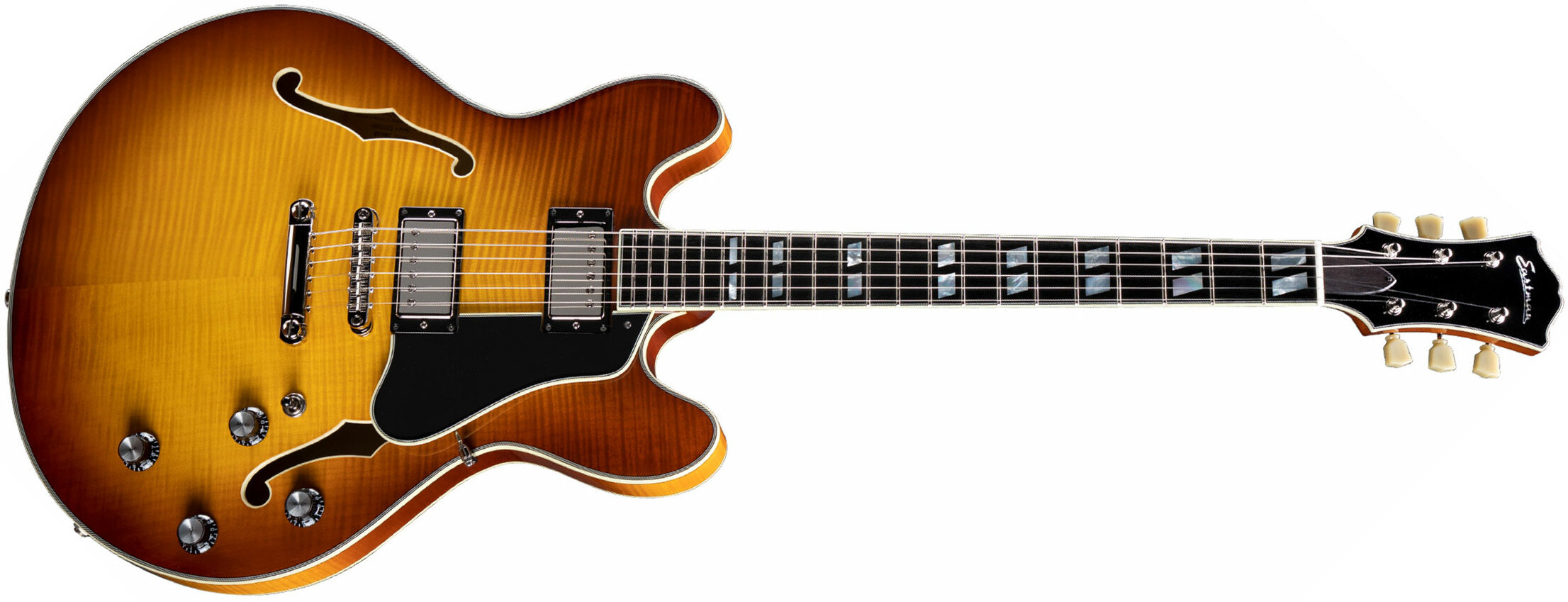 Eastman T486 Thinline Laminate Tout Erable Hh Seymour Duncan Ht Eb - Goldburst - Semi-hollow electric guitar - Main picture
