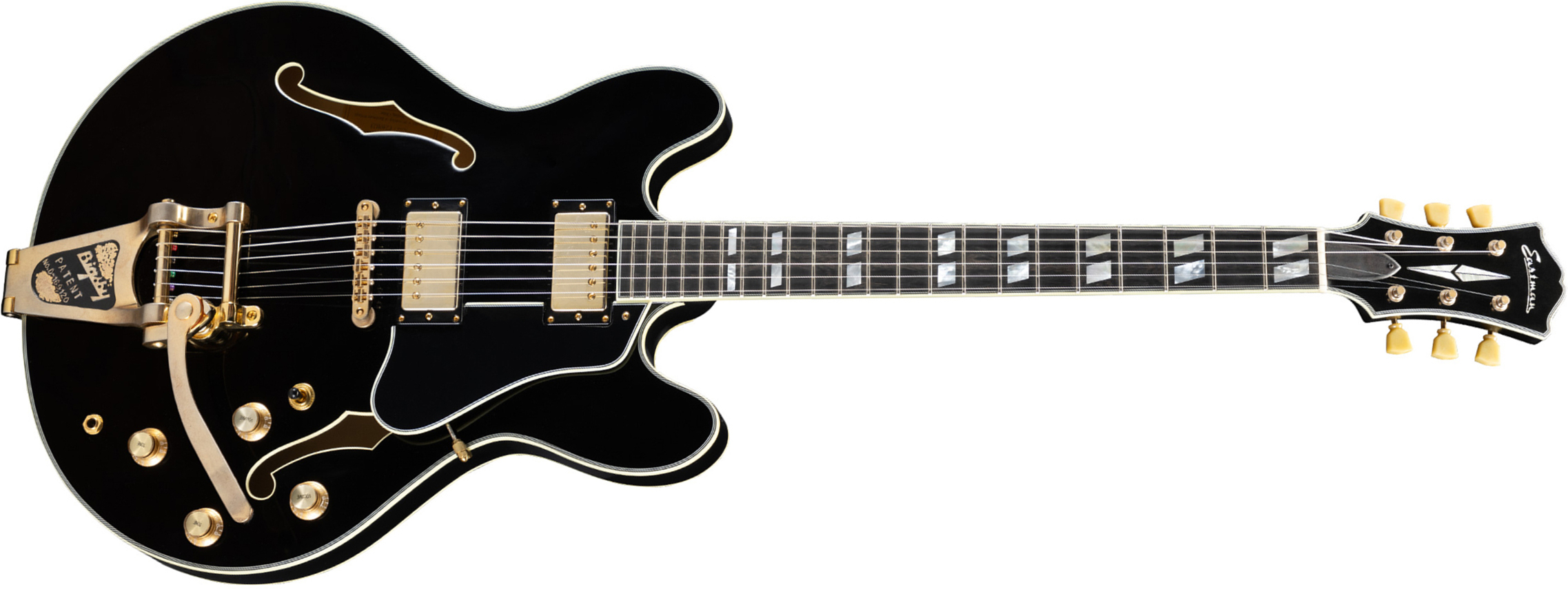Eastman T59/tv-b Thinline 2h Lollar Trem Eb - Black - Single cut electric guitar - Main picture