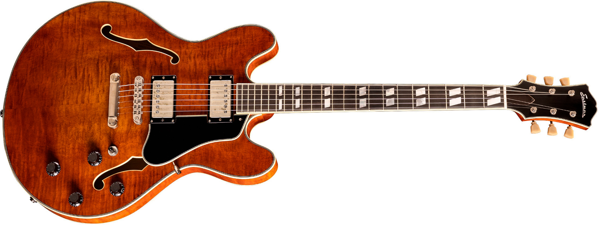 Eastman T59/tv Thinline 2h Seymour Duncan Ht Eb - Truetone Vintage Gloss Amber - Single cut electric guitar - Main picture