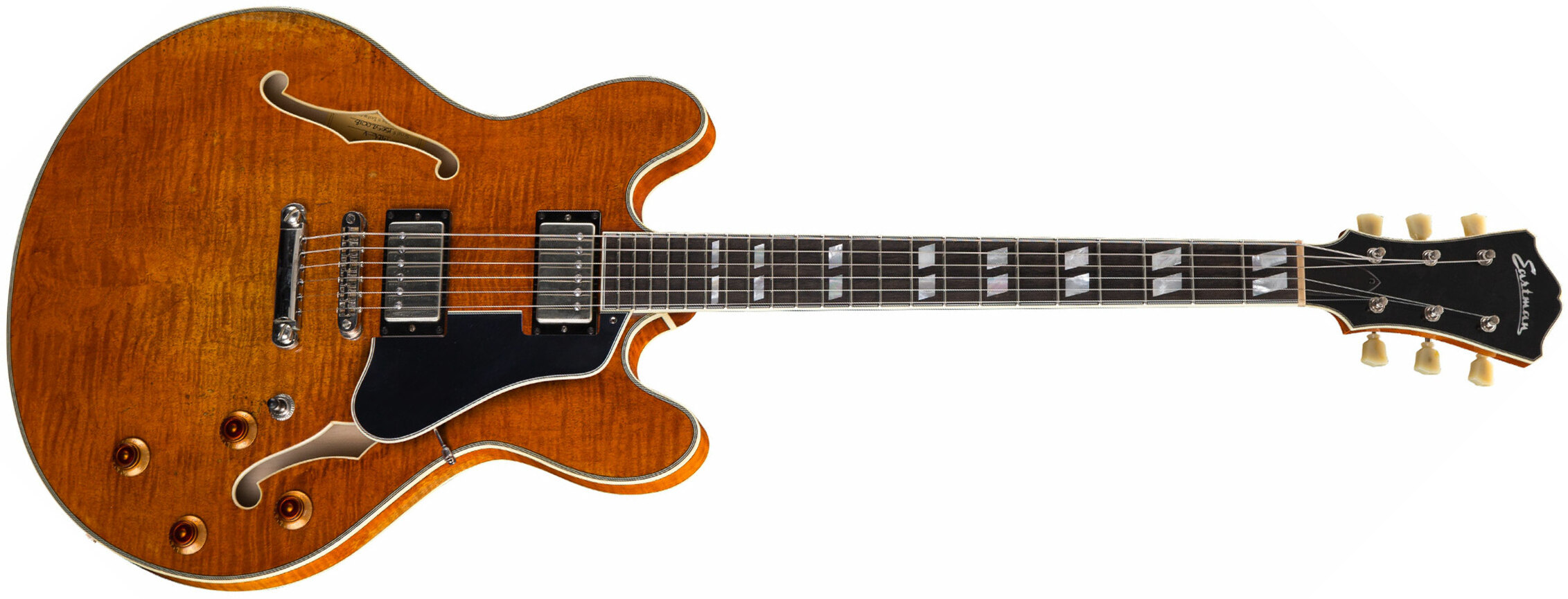 Eastman T59v Thinline Laminate Hh Lollar Ht Eb - Amber - Semi-hollow electric guitar - Main picture
