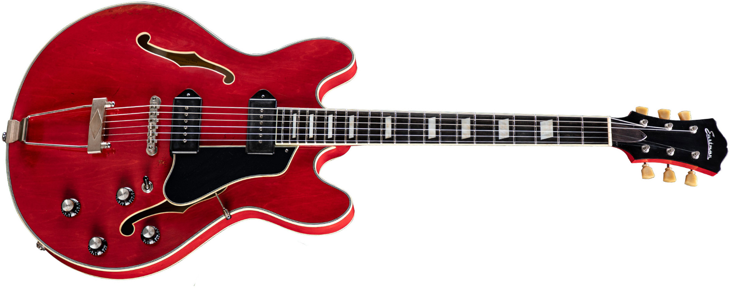 Eastman T64/v Thinline Laminate Tout Erable 2p90 Lollar Ht Eb - Antique Red - Semi-hollow electric guitar - Main picture