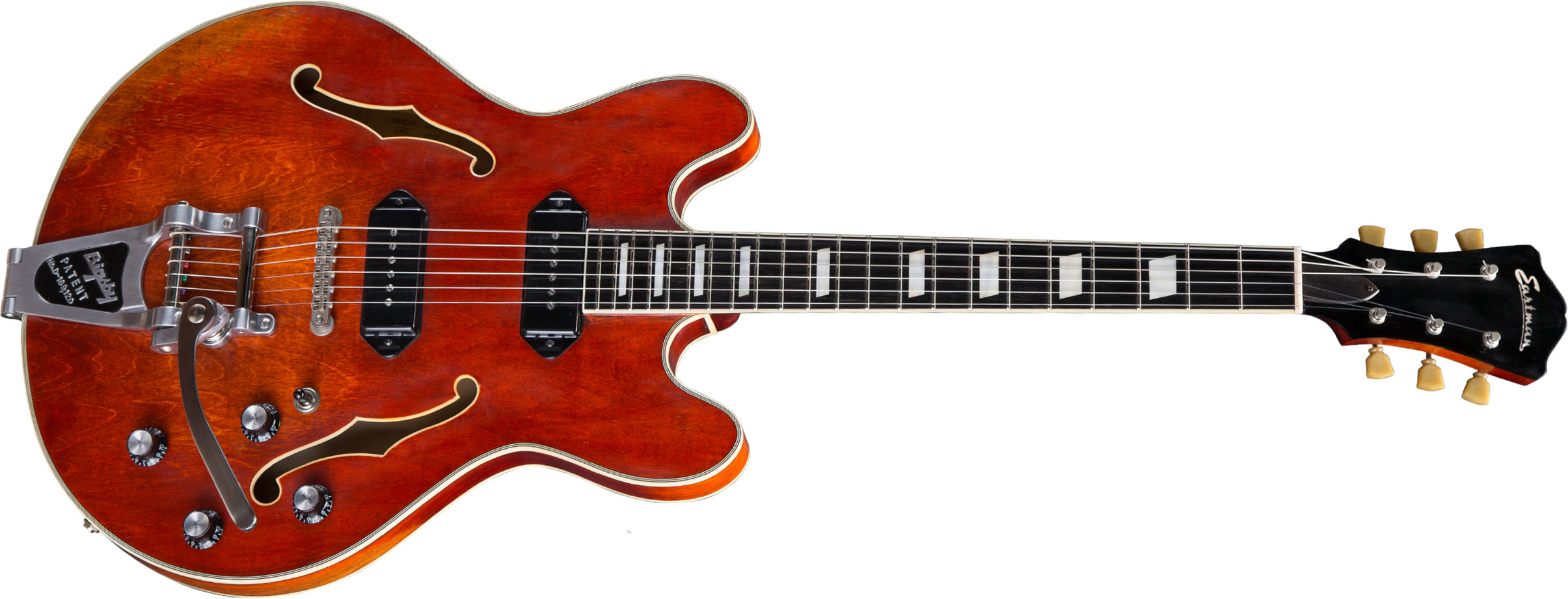 Eastman T64/v Thinline Laminate Tout Erable 2p90 Lollar Trem Bigsby Eb - Classic - Semi-hollow electric guitar - Main picture