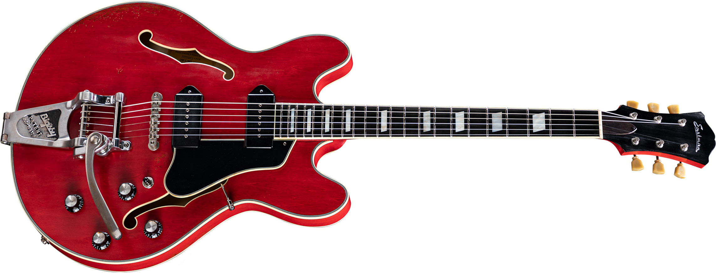 Eastman T64/v Thinline Laminate Tout Erable Bigsby 2p90 Lollar Bigsby Eb - Red - Semi-hollow electric guitar - Main picture