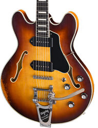 Semi-hollow electric guitar Eastman T64/v Thinline Laminate - Goldburst