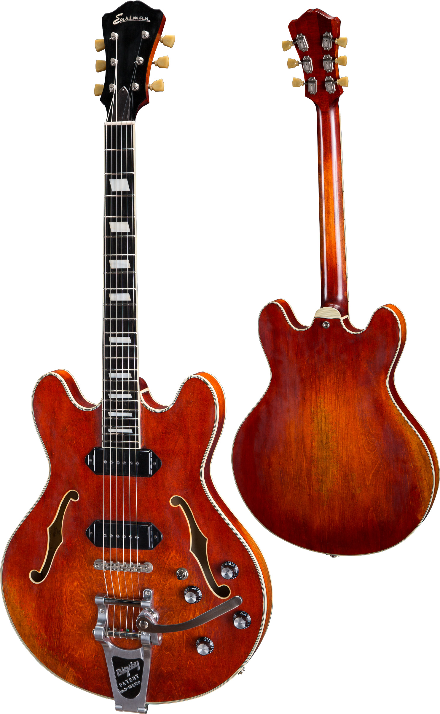 Eastman T64/v Thinline Laminate Tout Erable 2p90 Lollar Trem Bigsby Eb - Classic - Semi-hollow electric guitar - Variation 1