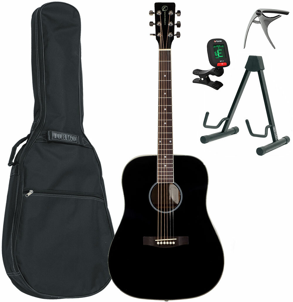 Eastone Dr100-blk +housse X-tone 2003 +accordeur +capo +stand - Black - Acoustic guitar set - Main picture