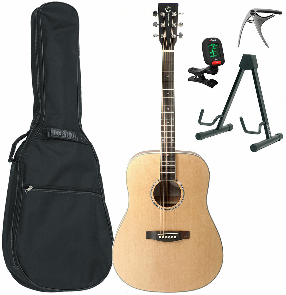 Eastone Dr100-nat +housse X-tone 2003 +accordeur +capo +stand - Natural Satin - Acoustic guitar set - Main picture