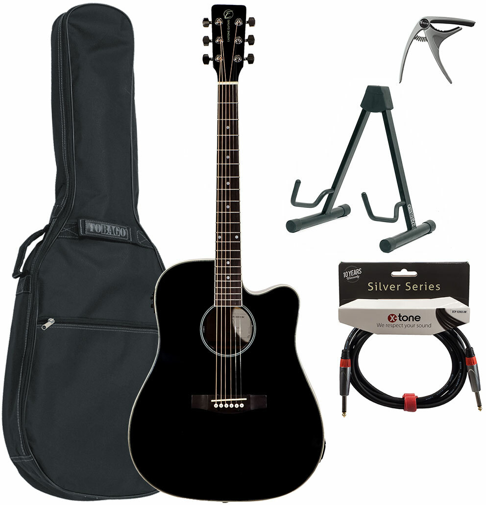 Eastone Dr100ce-blk +housse X-tone 2003 +capo +stand +jack - Black - Acoustic guitar set - Main picture
