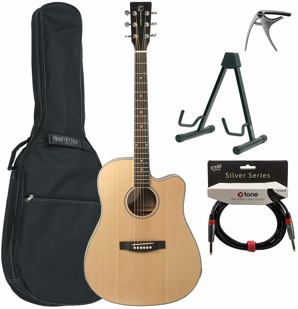 Eastone Dr100ce-nat +housse X-tone 2003 +capo +stand +jack - Natural Satin - Acoustic guitar set - Main picture