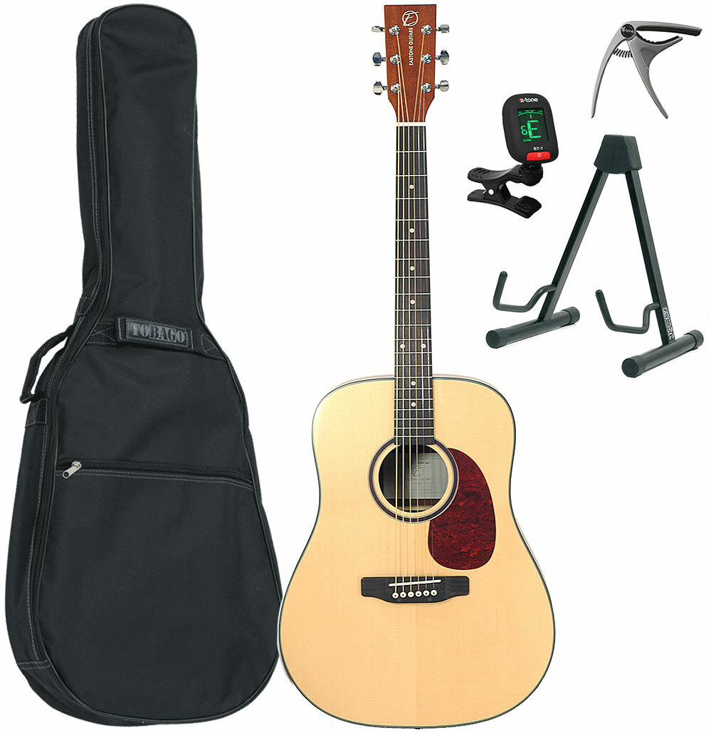 Eastone Dr200-nat +housse X-tone 2003 +accordeur +capo +stand - Natural - Acoustic guitar set - Main picture