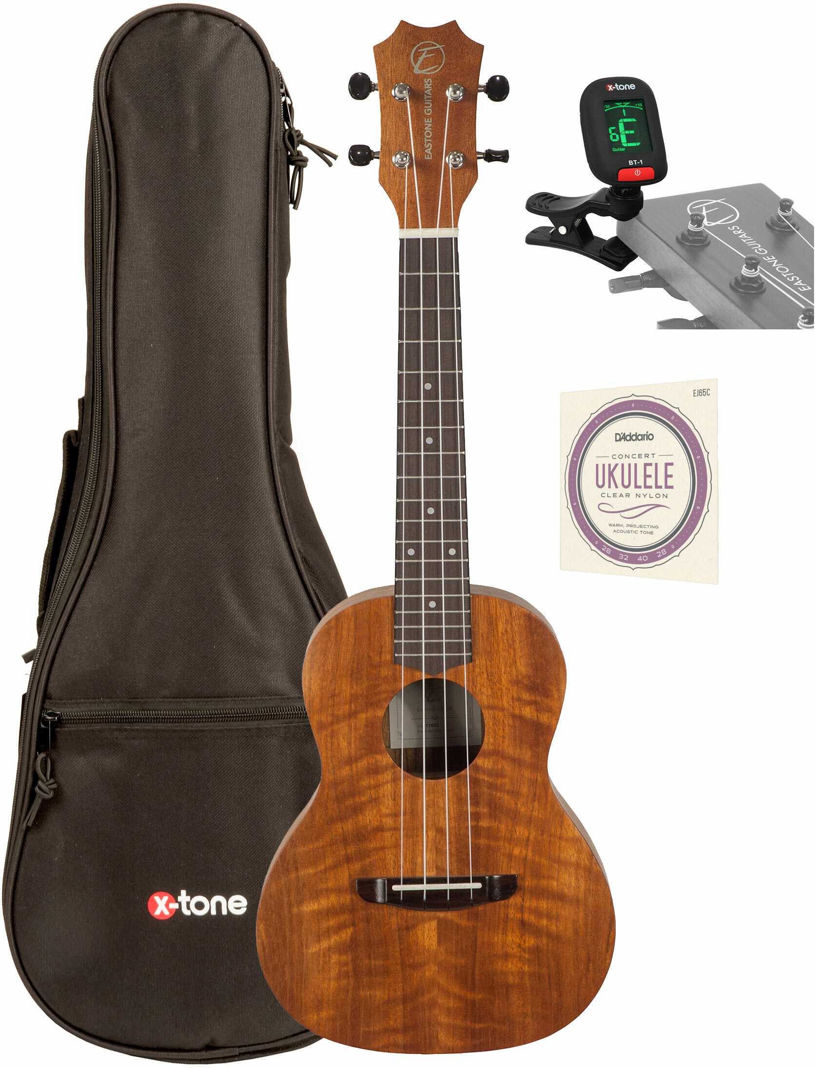 Eastone E1c23-nat Concert Tout Acacia +x-tone 3110 Tuner / 2021 Bag / D'addario Ej65c - Ukulele pack - Main picture