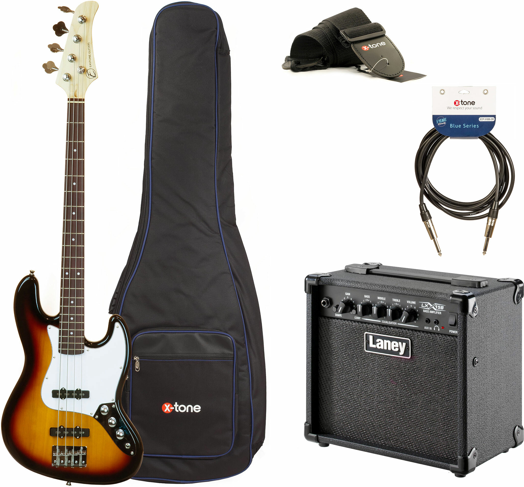 Eastone Jab +laney Lx15b +cable +housse +courroie - 3 Tone Sunburst - Electric bass set - Main picture
