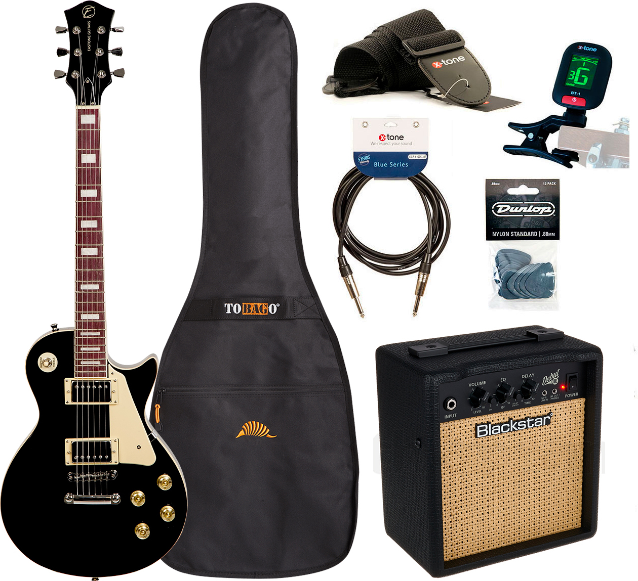 Eastone Lp100 +blackstar Debut 10 +cable +clip-on Tuner +mediators +housse +courroie - Black - Electric guitar set - Main picture