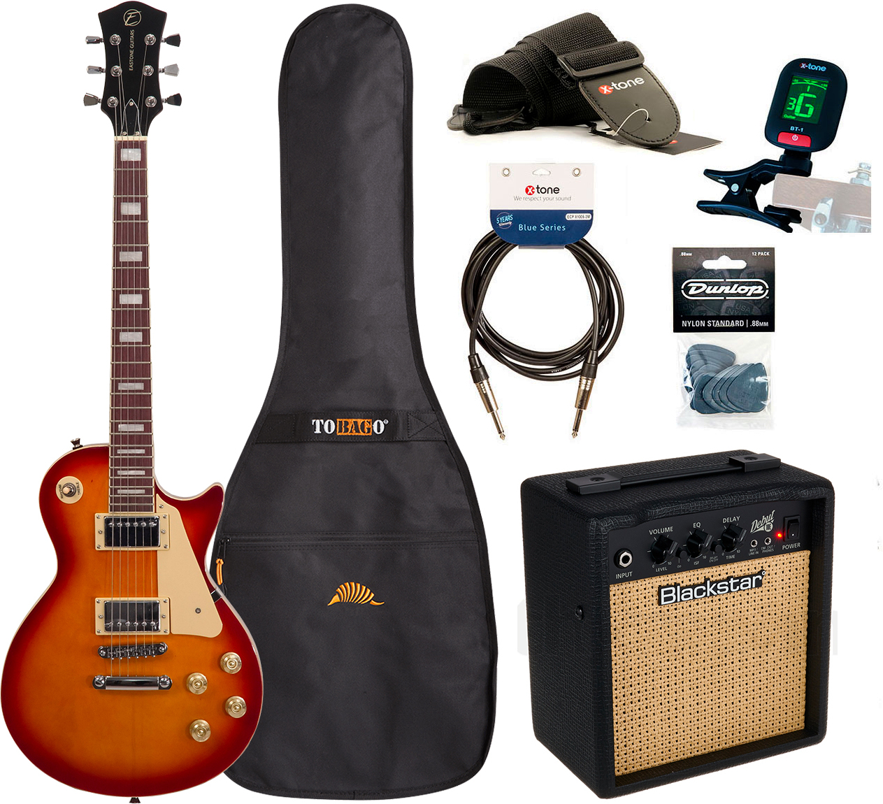 Eastone Lp100 +blackstar Debut 10 +cable +clip-on Tuner +mediators +housse +courroie - Cherry Sunburst - Electric guitar set - Main picture