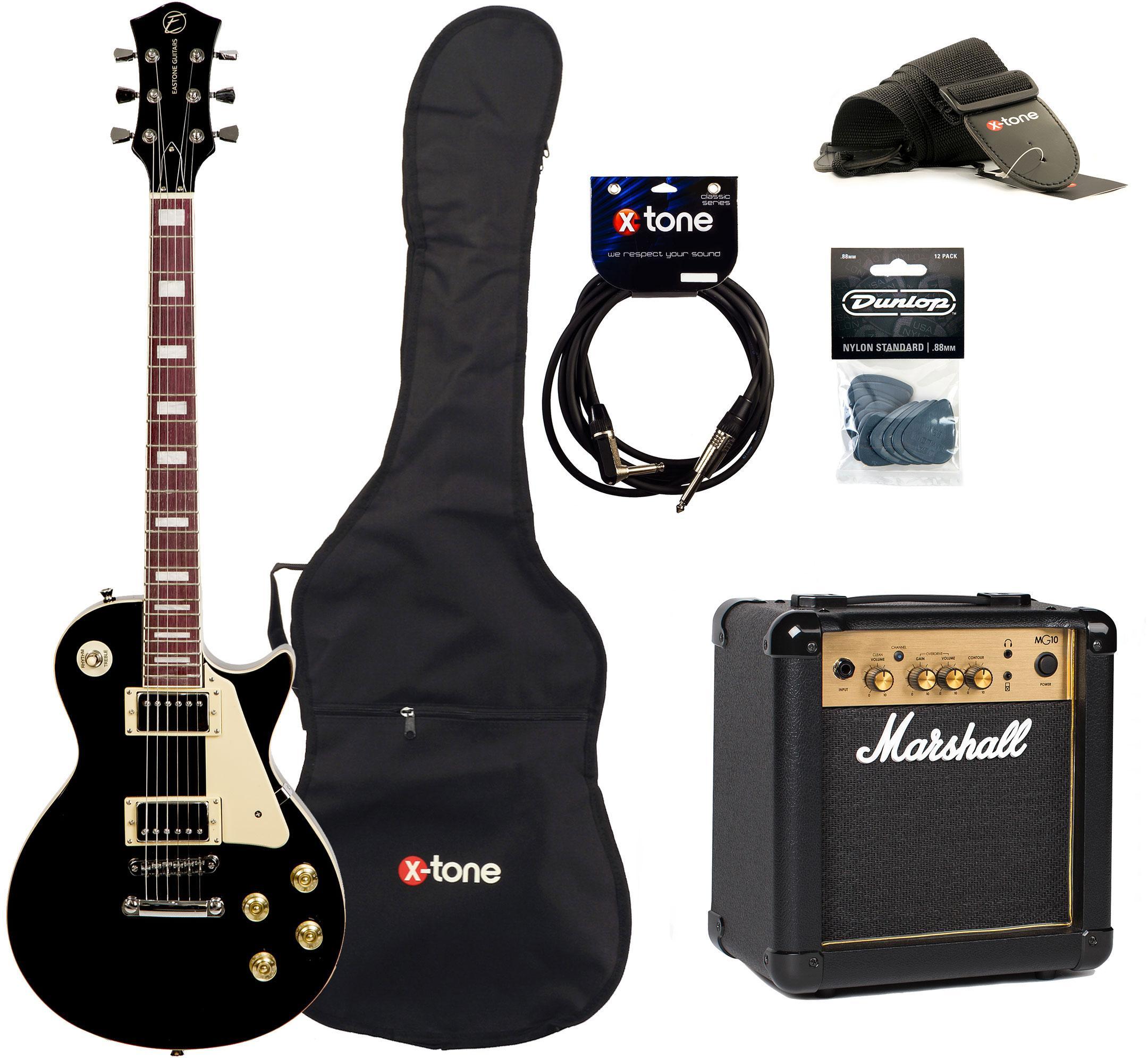Electric guitar set Eastone LP100 BLK +MARSHALL MG10 10W +CABLE +MEDIATORS +HOUSSE - Black