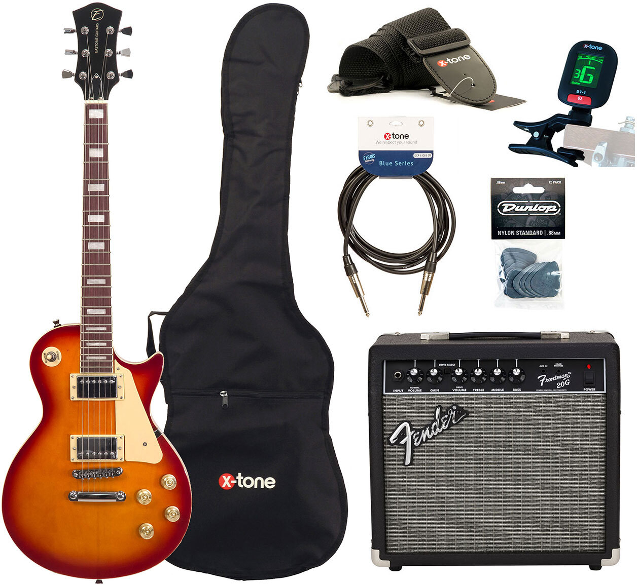 Eastone Lp100 +fender Frontman 20g +cable +clip-on Tuner +mediators +housse +courroie - Cherry Sunburst - Electric guitar set - Main picture