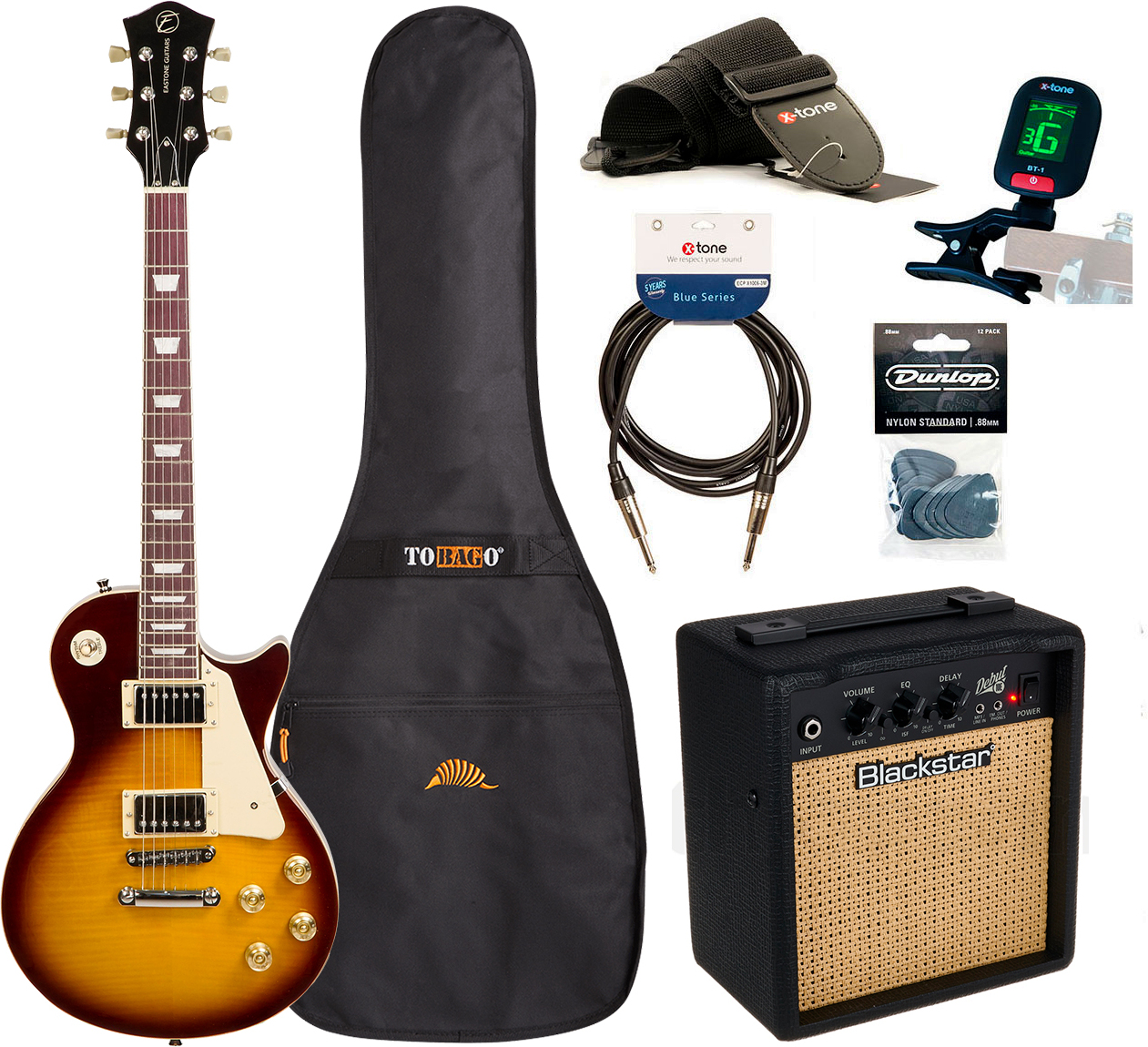 Eastone Lp200 +blackstar Debut 10 +cable +clip-on Tuner +mediators +housse +courroie - Honey Sunburst - Electric guitar set - Main picture