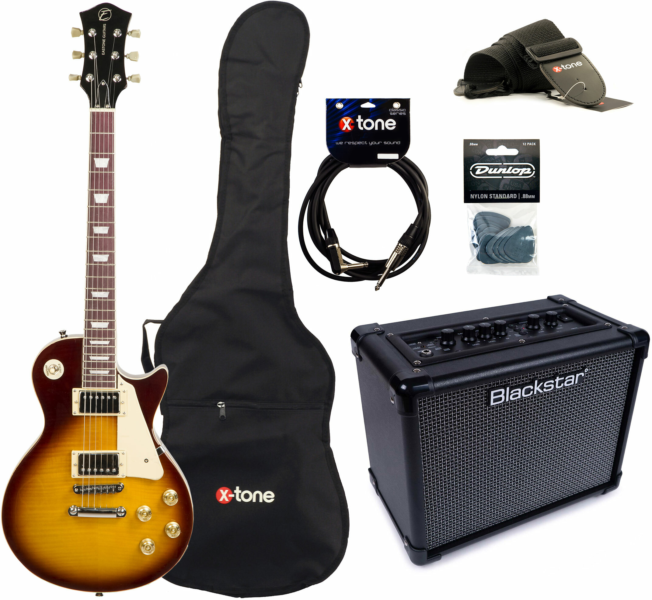 Eastone Lp200 +blackstar Id Core V3 10w +cable +mediators +housse - Honeyburst - Electric guitar set - Main picture