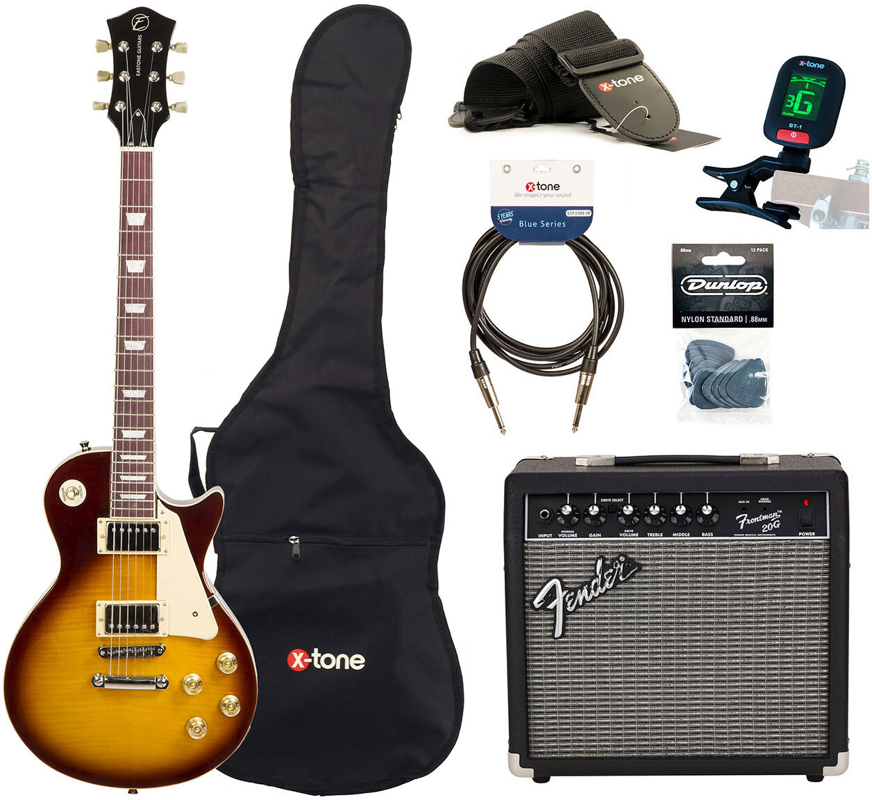Eastone Lp200 +fender Frontman 20g +cable +clip-on Tuner +mediators +housse +courroie - Honey Sunburst - Electric guitar set - Main picture